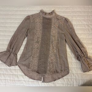 Sundance Catalog Bohemian Ruffle Neck Button-Down-Back Long Puff Sleeve Top